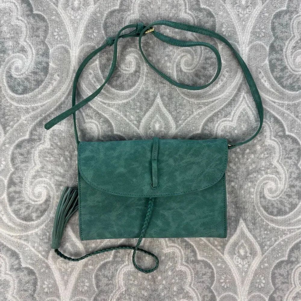 Anthropologie Green Leather Clutch Envelope Shoulder Crossbody Bag Purse